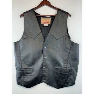 Vintage Permit Platinum Leather Vest Mens L Black Western Motorcycle Biker Style